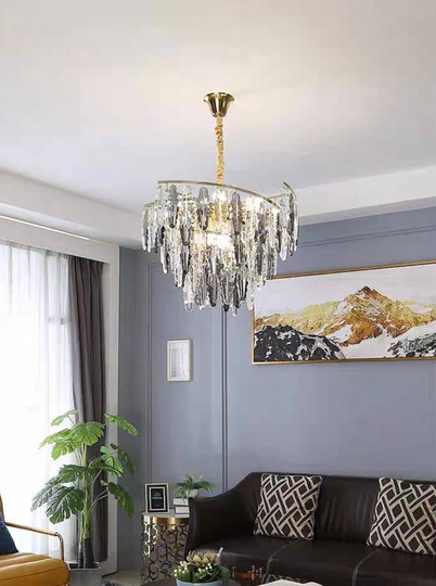 Люстра подвесная, золото, хрусталь, HARISH 60*40 металл, E14.
