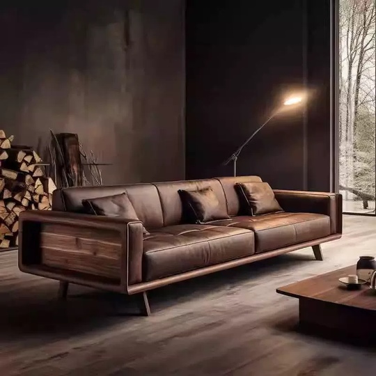 Прямой диван  Smith темный орех, кожа, 240*80*65 см