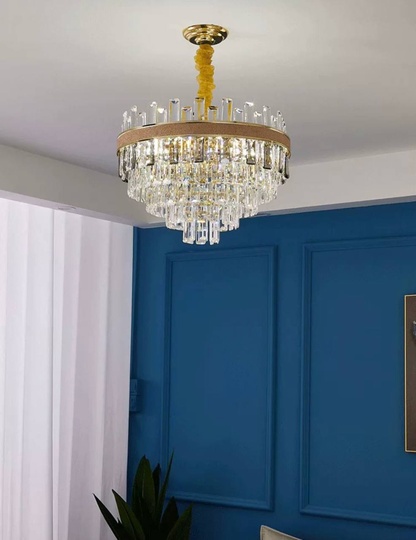 Люстра подвесная AKSES 50*31 золото, кристалл, металл, Е14.