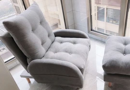 Кресло кровать серое с пуфиком для ног, 73х85х105