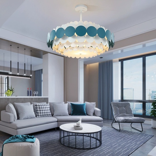 Люстра подвесная, синий, белый, ПММА, ADLAI 50*80, металл, Е14