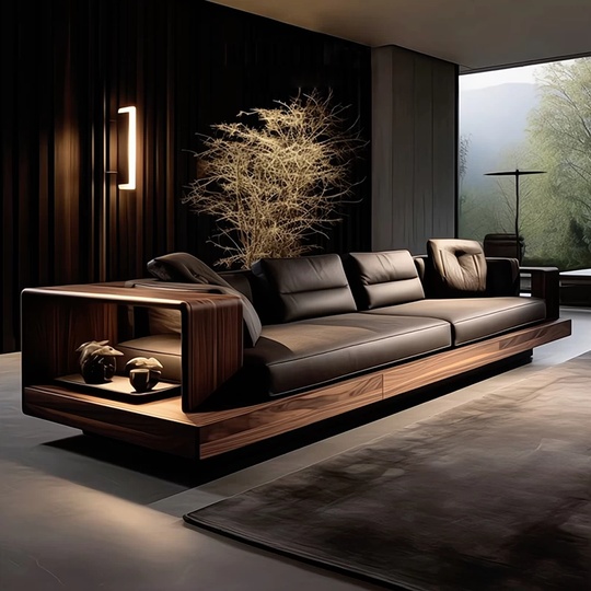 Прямой диван Beatrice темный орех, кожа, 280*90*70 см