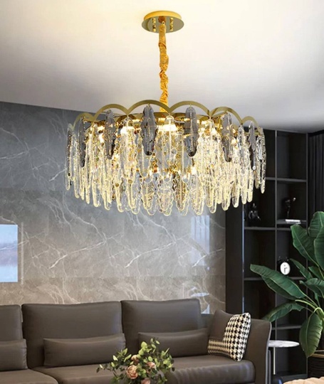 Люстра подвесная, медь, пепельный, кристалл, GUMUS 50*28, металл, Е14.