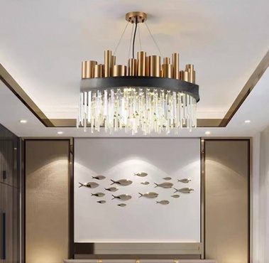 Люстра подвесная бронзовая Ezolon, металл, кристалл, трос 100 см, 60*38 см, LED