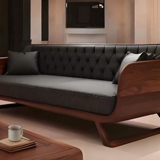 Прямой диван Brittany темный орех, кожа, 230*85*80 см