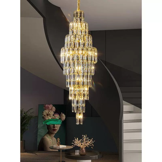 Люстра подвесная, золото, кристалл, HEZEL 50*135 металл, E14.