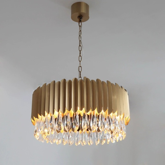 Люстра подвесная, золото, хрусталь, LUCY 50*30, металл, E14.