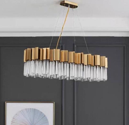 Люстра подвесная медная Evoloji, металл, хрусталь, трос 100 см, 110*40 см, G9