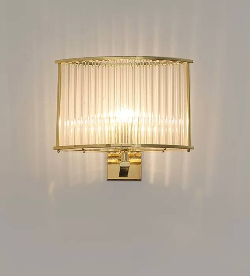 Настенный светильник, БРА WAYNE 30*28, золото, прозрачный, стекло, металл, Е14.