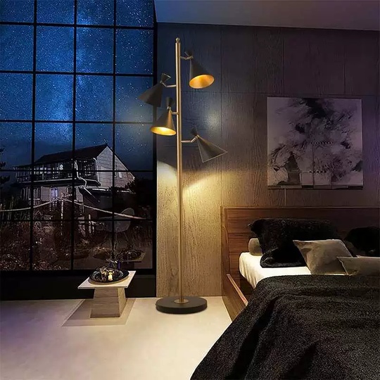 Торшер, черный, золото, Corer 30*177, светодиодный, E27*4, металл