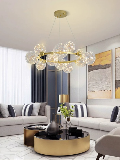 Люстра подвесная, золото, стекло, CHAT GOLD 120*32, металл, LED