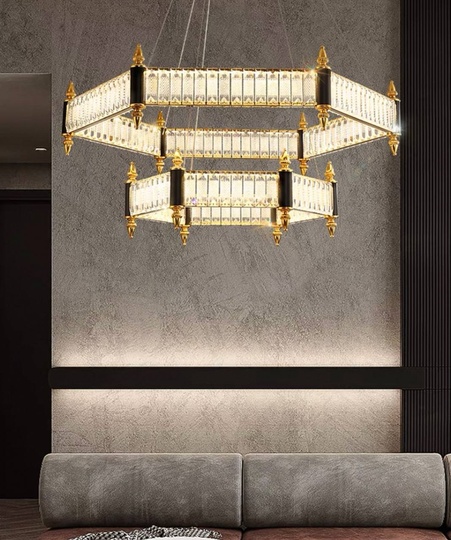 Люстра подвесная, золото, кристалл, ARON 80*45, металл, LED.