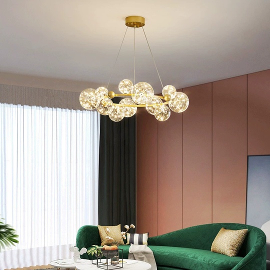 Люстра подвесная, золото, стекло, CHAT GOLD 100*32, металл, LED