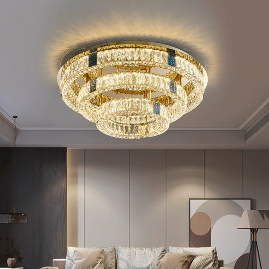 Люстра подвесная CEYHAN 60+80+100 золотой, хрусталь, металл, LED.