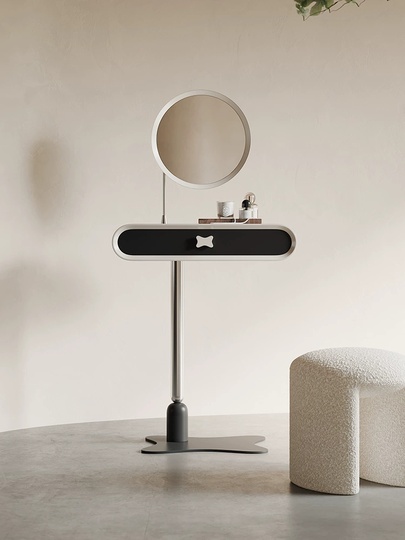 Дизайнерский туалетный столик Nick Stool в итальянском стиле, кремовый цвет, с пуфиком и зеркалом, 60х40х75 см.