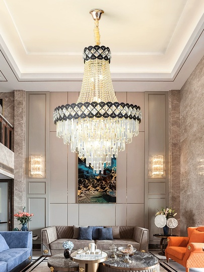 Люстра подвесная, золото, кристалл, LARSON 45*70 металл, E14.