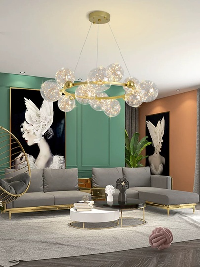 Люстра подвесная, золото, стекло, CHAT GOLD 60*32, металл, LED