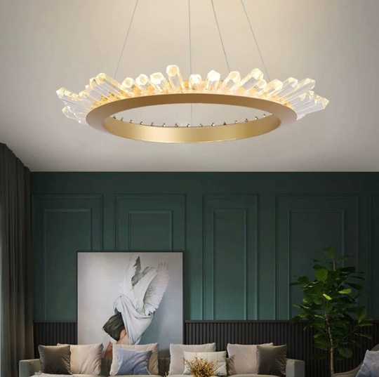 Люстра подвесная, золото, кристалл, KESTER 120*15 металл, LED.