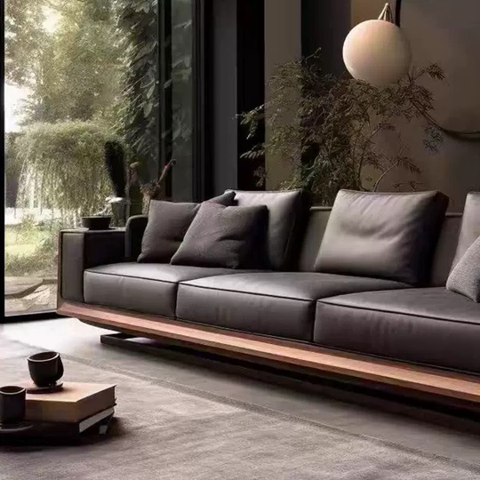 Прямой диван Betty темный орех, кожа, дерево, 240*80*75 см