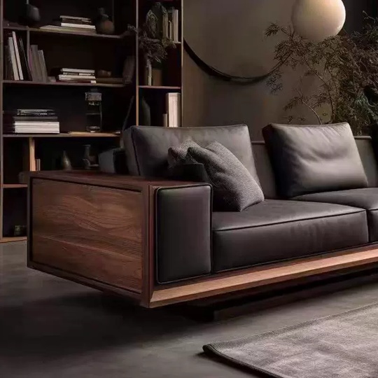 Прямой диван Betty темный орех, кожа, дерево, 240*80*75 см