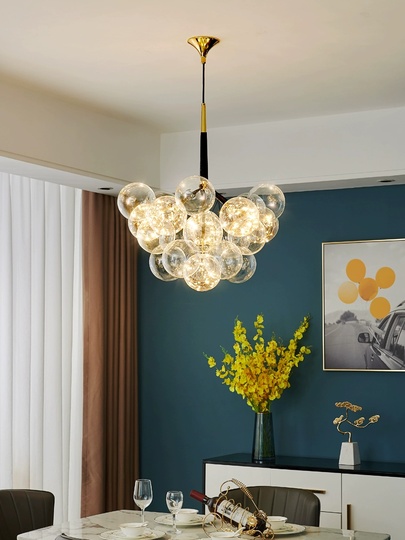 Люстра подвесная, черный, стекло, ABRAHAN 65*70, металл, Е27