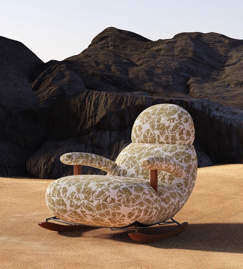 Кресло качалка янтарного цвета Amber, 72*109*86 см, ткань, металл