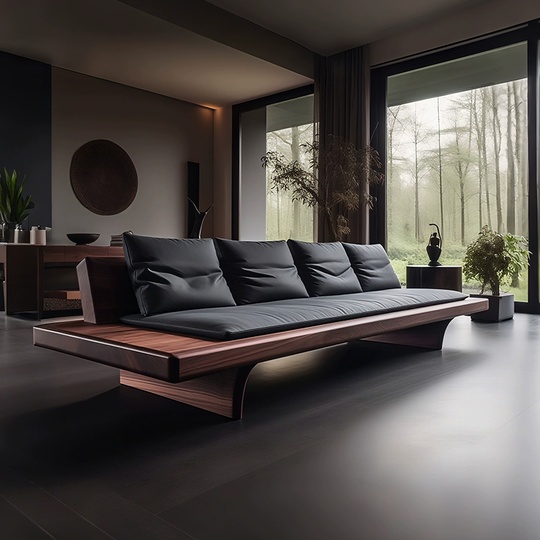 Прямой диван Leo чёрный орех, ткань, 240*85*80 см