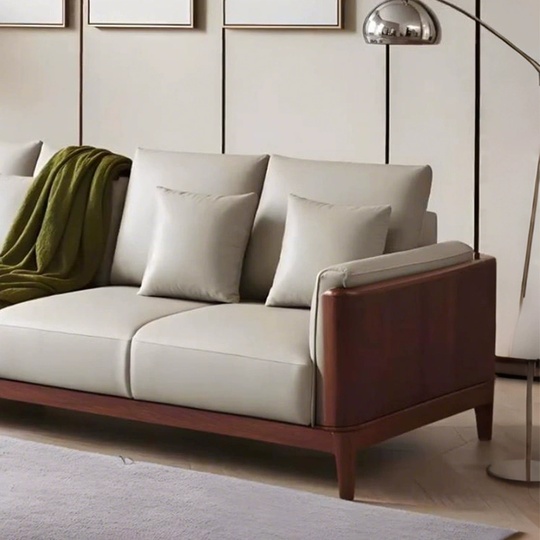 Прямой диван Diana темный орех, кожа, 240*85*80 см