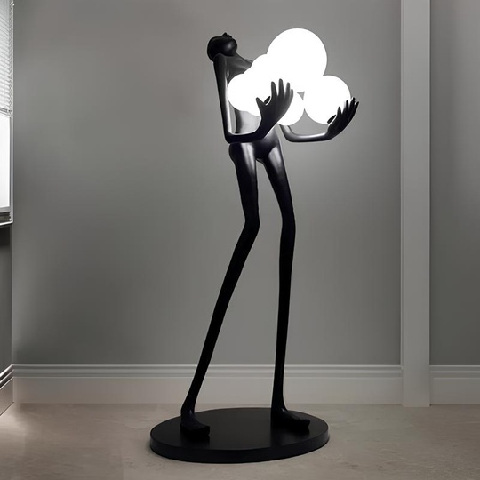 Светильник девушка с шарами, черный торшер - NIM 1,8 м с 6 плафонами из стекла, E27, 60 Вт