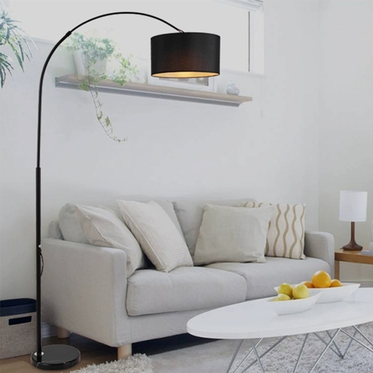 Торшер, черный, Papua black 190*150, светодиодный, Е27, металл, ткань, мрамор