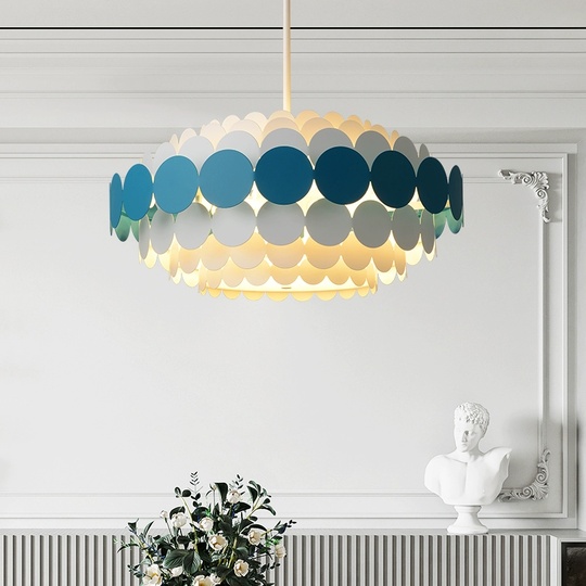 Люстра подвесная, синий, белый, ПММА, ADLAI 50*80, металл, Е14