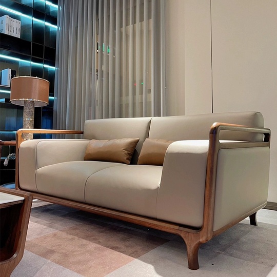 Прямой диван Alec ореховй, кожа, 192*100*83 см