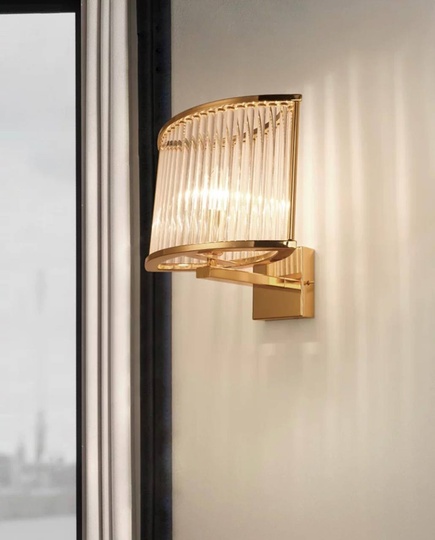 Настенный светильник, БРА WAYNE 30*28, золото, прозрачный, стекло, металл, Е14.