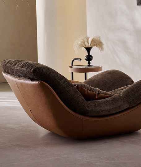 Дизайнерское кресло коричневое, 107*152*80 см, кожа, ткань, итальянский стиль