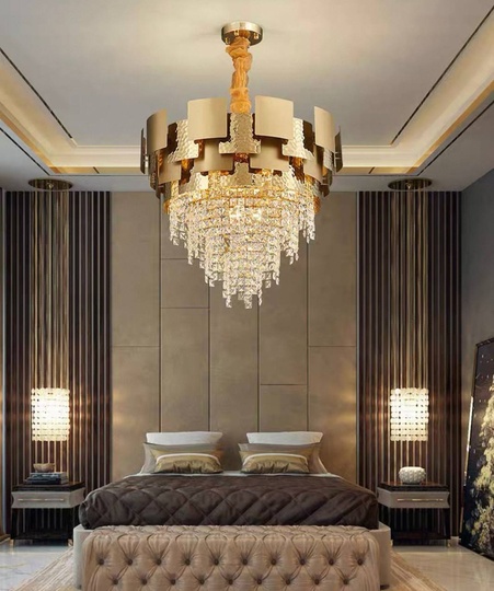 Люстра подвесная золотая Alvirox, металл, хрусталь, 58*48 см, E14