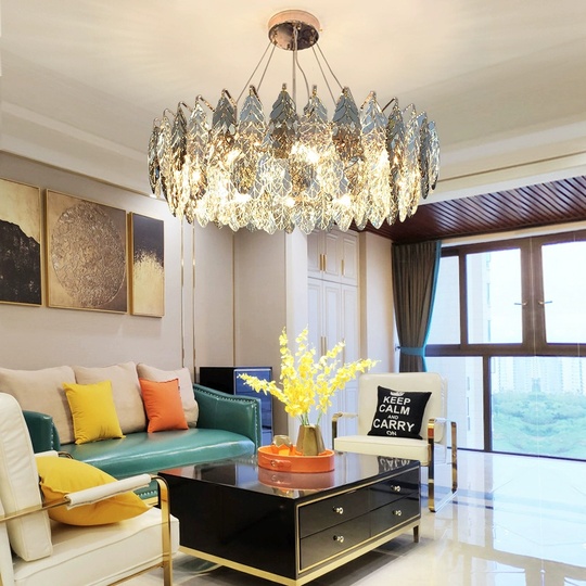 Люстра подвесная BIRICIK 100*25 золото, дымчатый, кристалл, металл, E14.