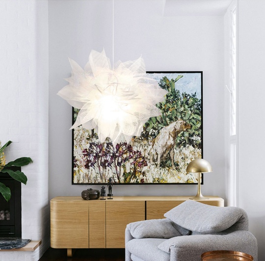 Подвесной светильник белый из ткани, 80 см. Fluo - из ткани, E27, 15 Вт