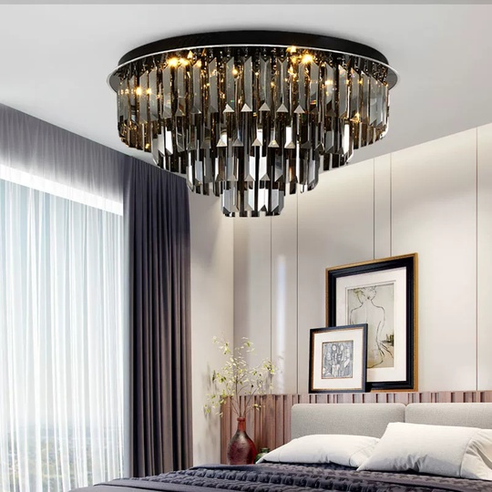 Потолочный светильник, хром, дымчатый, хрусталь, CLARK 100*30 металл, Е14.