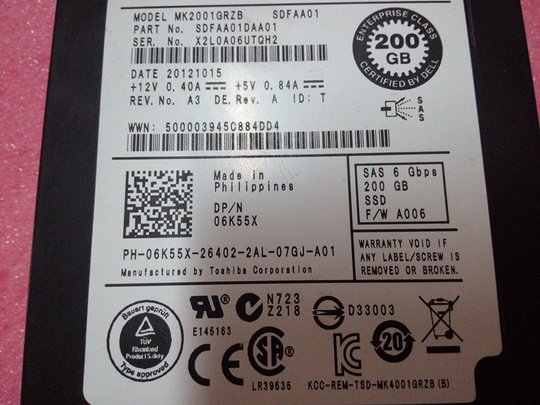 SSD диск DELL TOSHIBA 2.5" 200GB 6GBS SAS - 6K55X