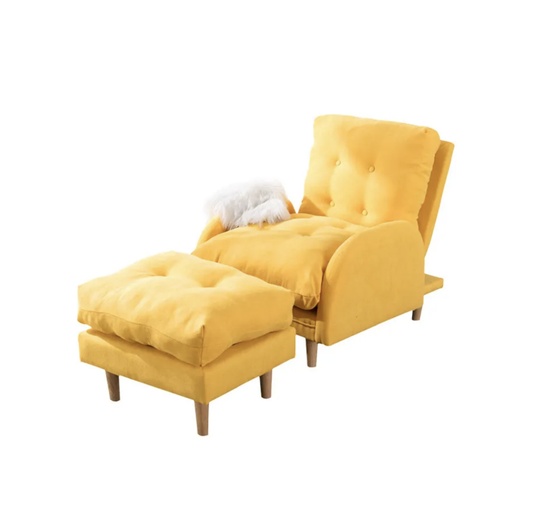 Кресло кровать желтое с пуфиком для ног, 73х85х105