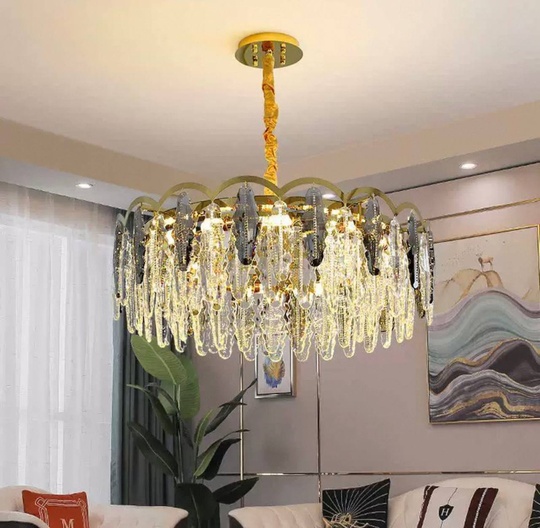 Люстра подвесная, медь, пепельный, кристалл, GUMUS 40*28, металл, Е14.