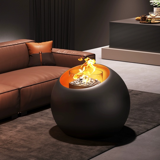 Горящий камин, круглый, 80*80 см, черный