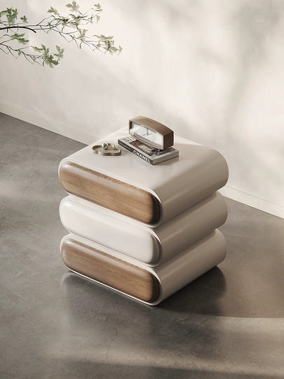 Тумбочка прикроватная, крутящаяся, кремовый цвет, 3 ящ., 49х50х42 см.