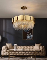 Люстра подвесная золотая Eluvar, металл,хрусталь, трос 50 см, 80*25 см, Е14