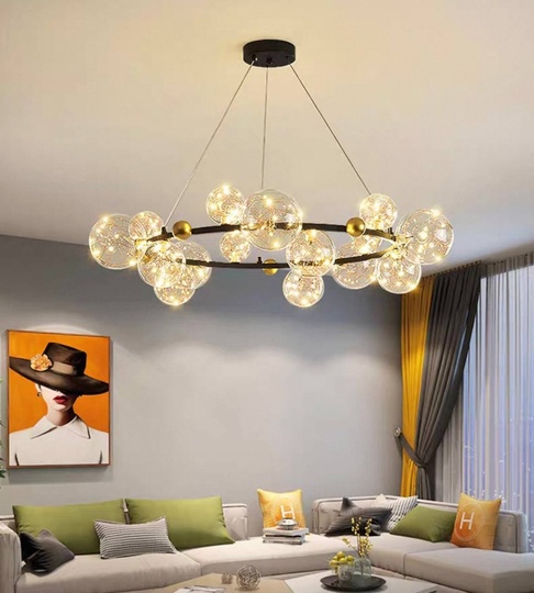 Люстра подвесная, черный, стекло, CHAT BLACK 120*32, металл, LED