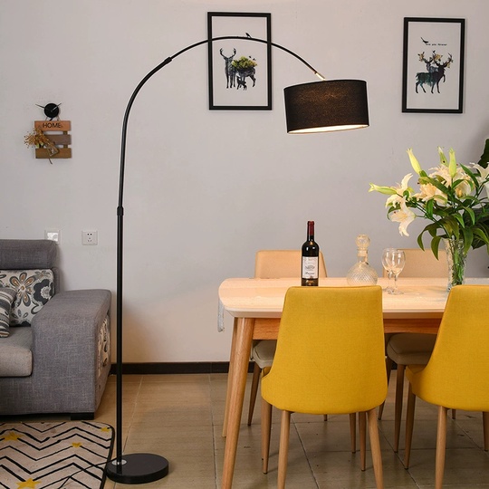 Торшер, черный, Papua black 150*90, светодиодный, Е27, металл, ткань, мрамор