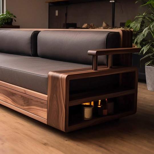 Прямой диван Brenda темный орех, кожа, 230*85*75 см