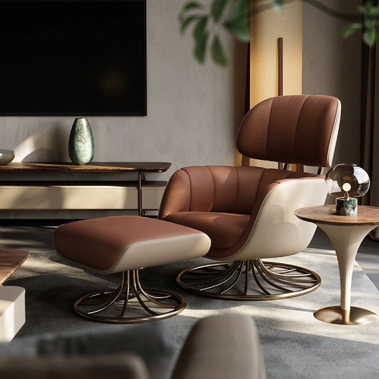 Кресло розово-коричневое Marisa, 81*88*100 см, кожа, с пуфом для ног
