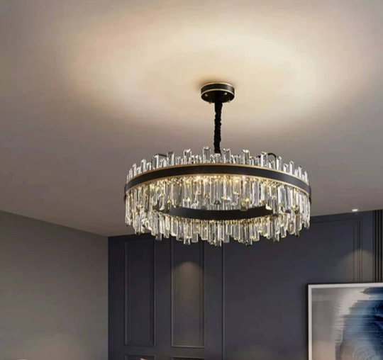 Люстра подвесная BIRGEN 100*23 золото, черный, кристалл, металл, E14.