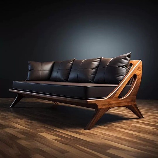 Прямой диван Hughes темный орех, кожа, 200*80*85 см